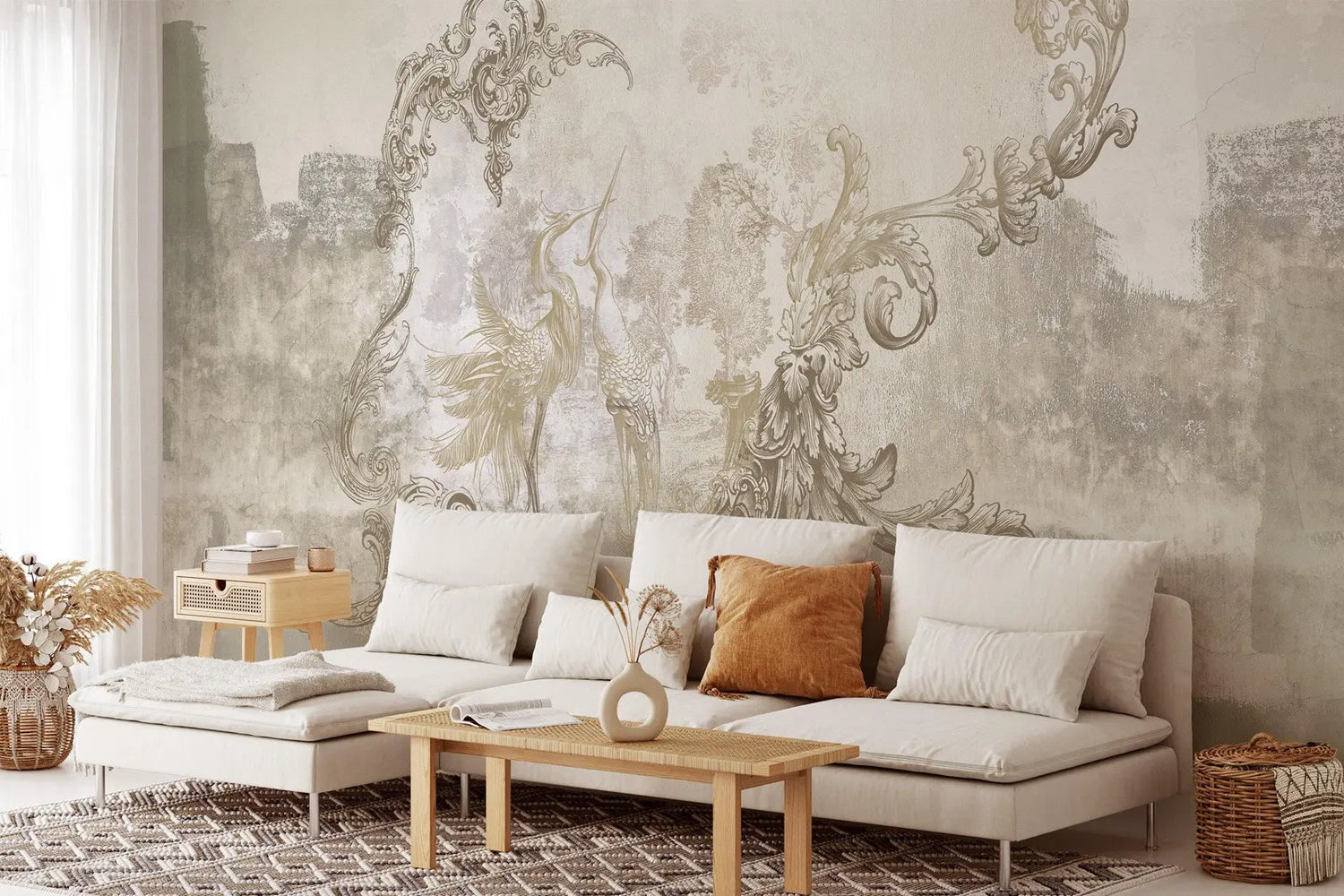 Vintage Storks Heron Mural