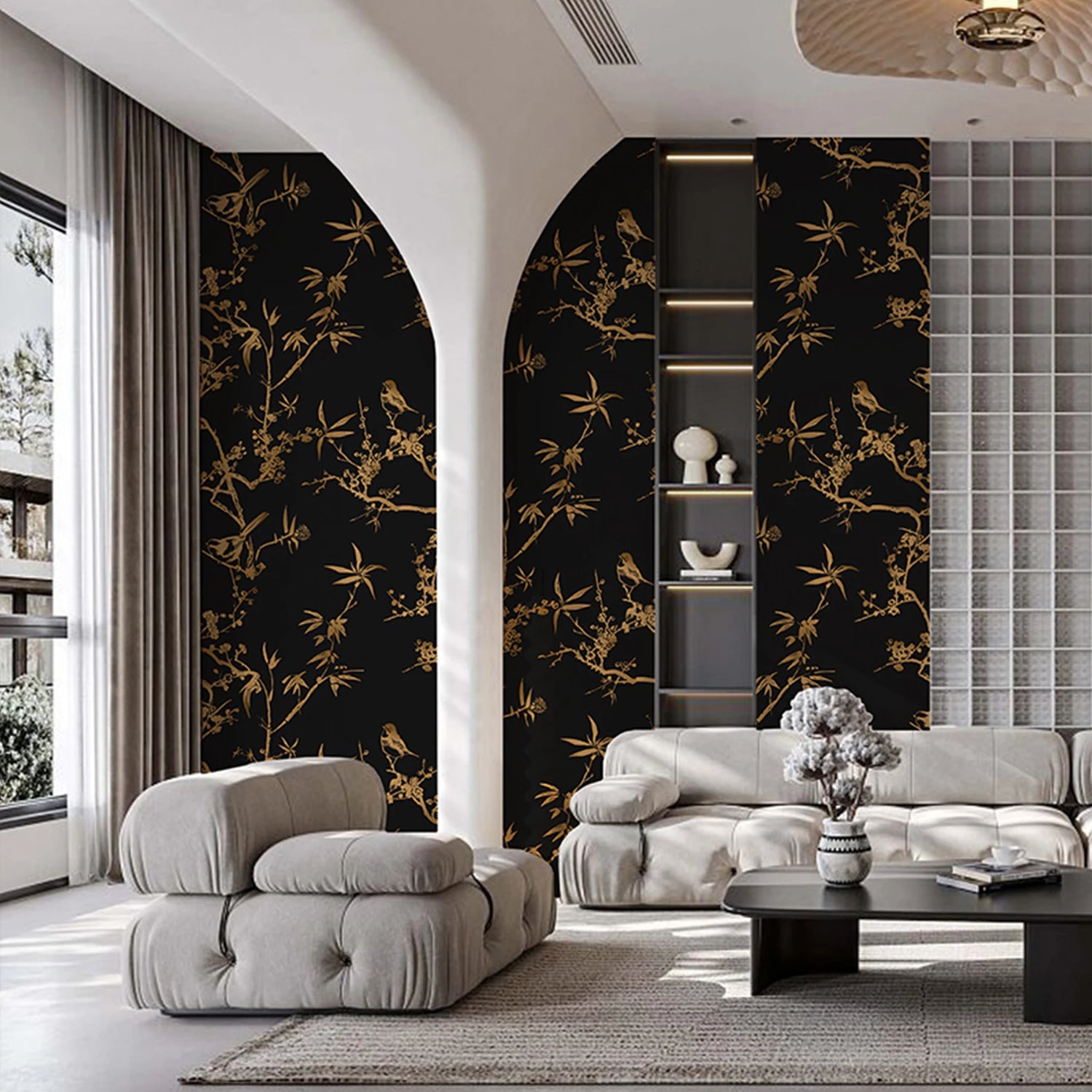 Gold Floral Trees Wallpaper