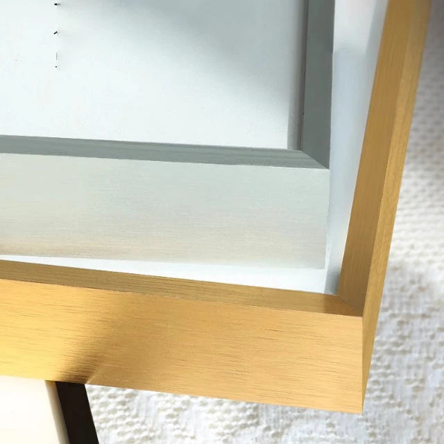 Close-up of a wooden picture frame with 'Aluminum Alloy frame' text on a white background.