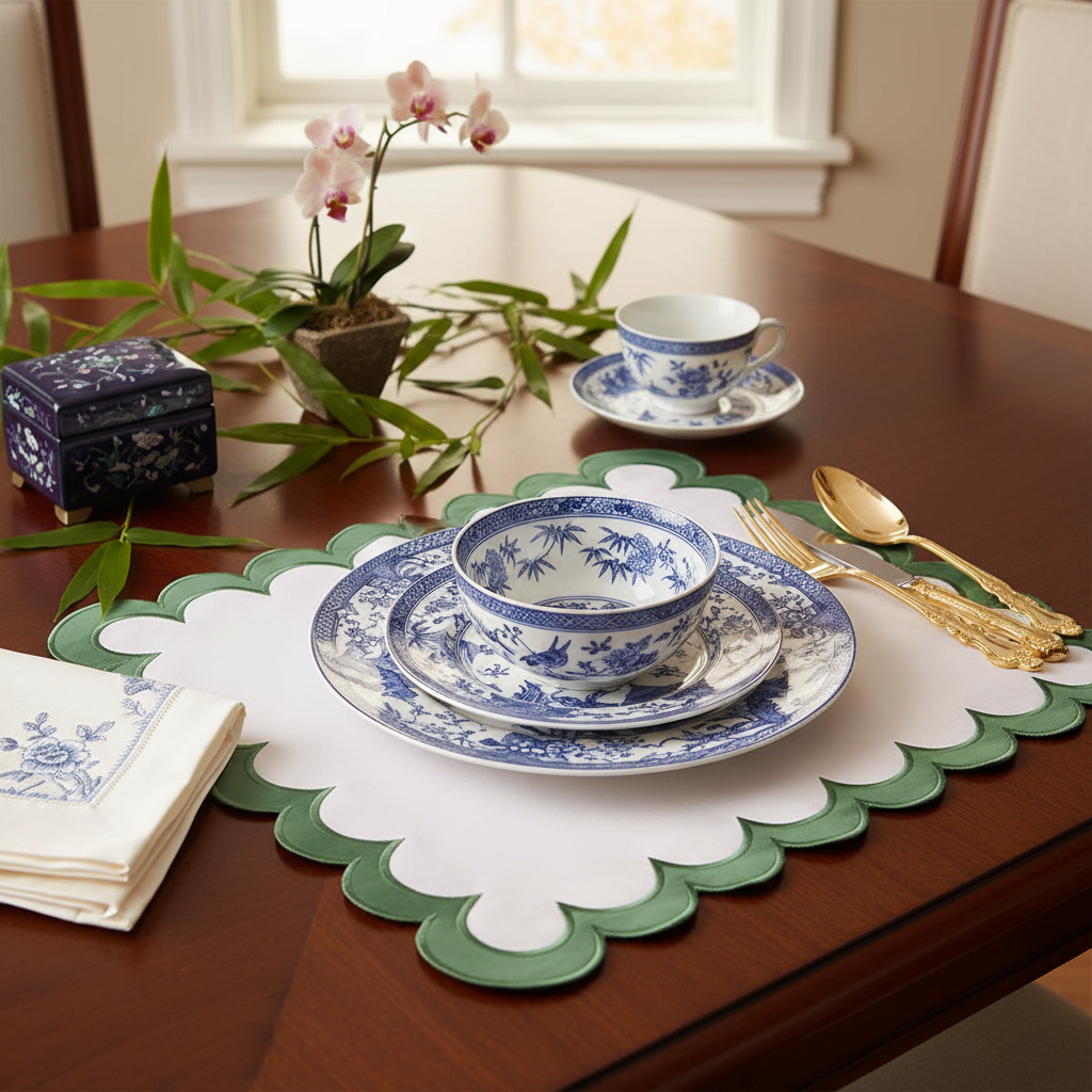 Green Scallop Square Placemat Set of 4