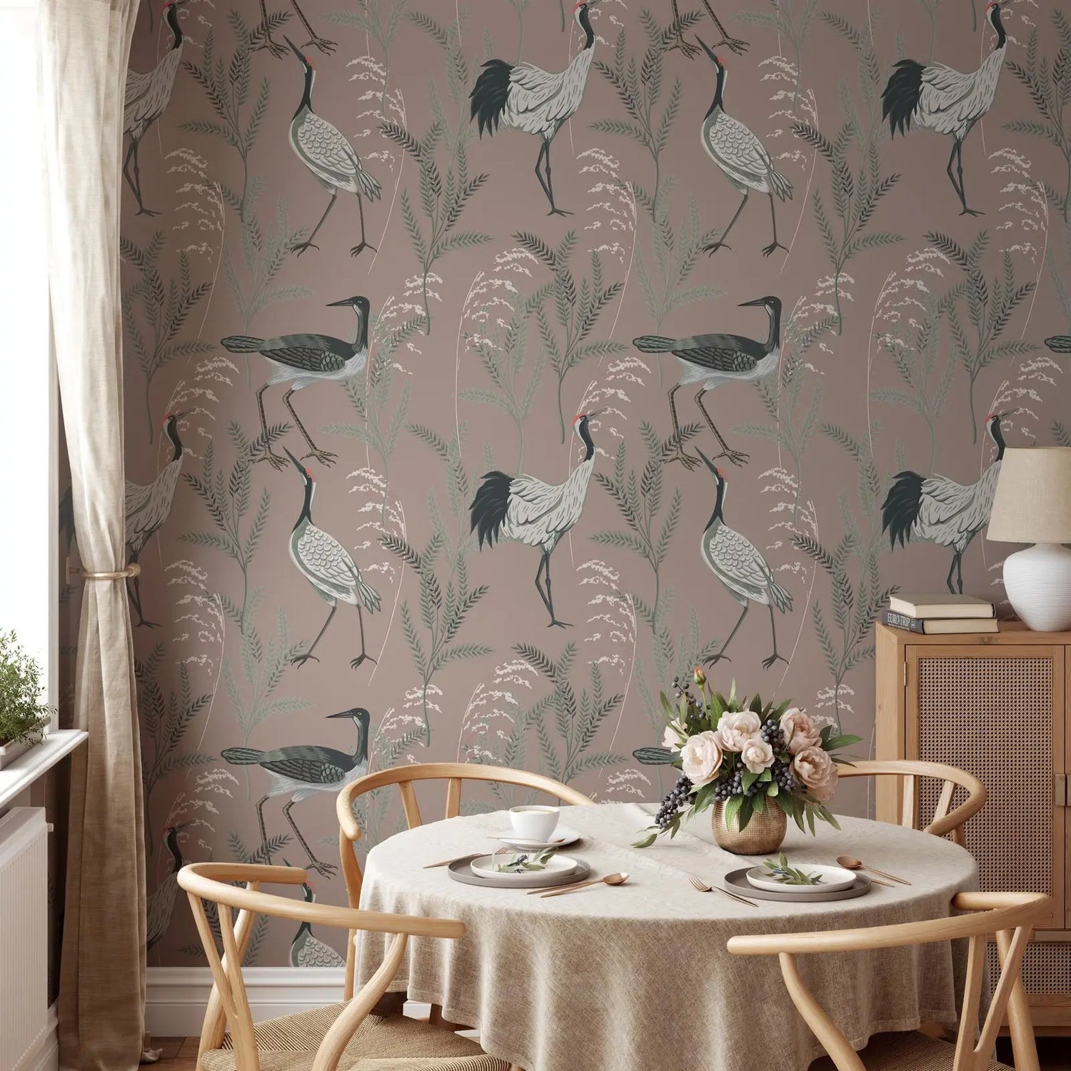 White Cranes Watercolor Wallpaper