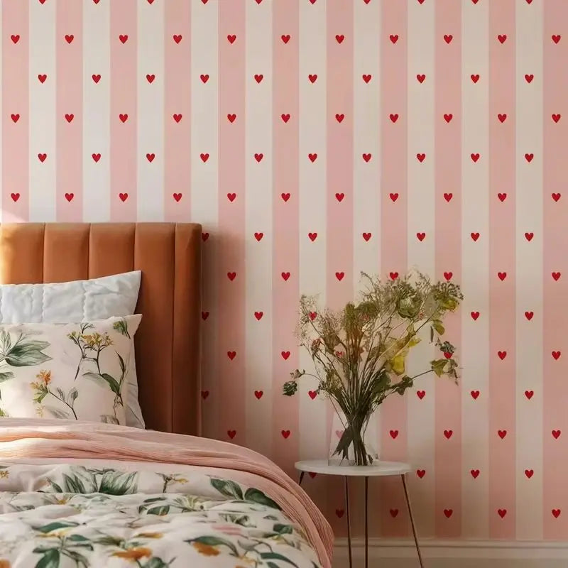 Pink Hearts & Stripes Girls Wallpaper