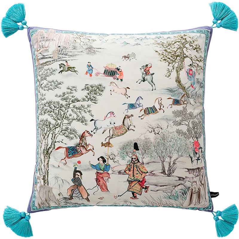 Luxurious Silk Touch Equestrian Dreamscape Cushion Cover