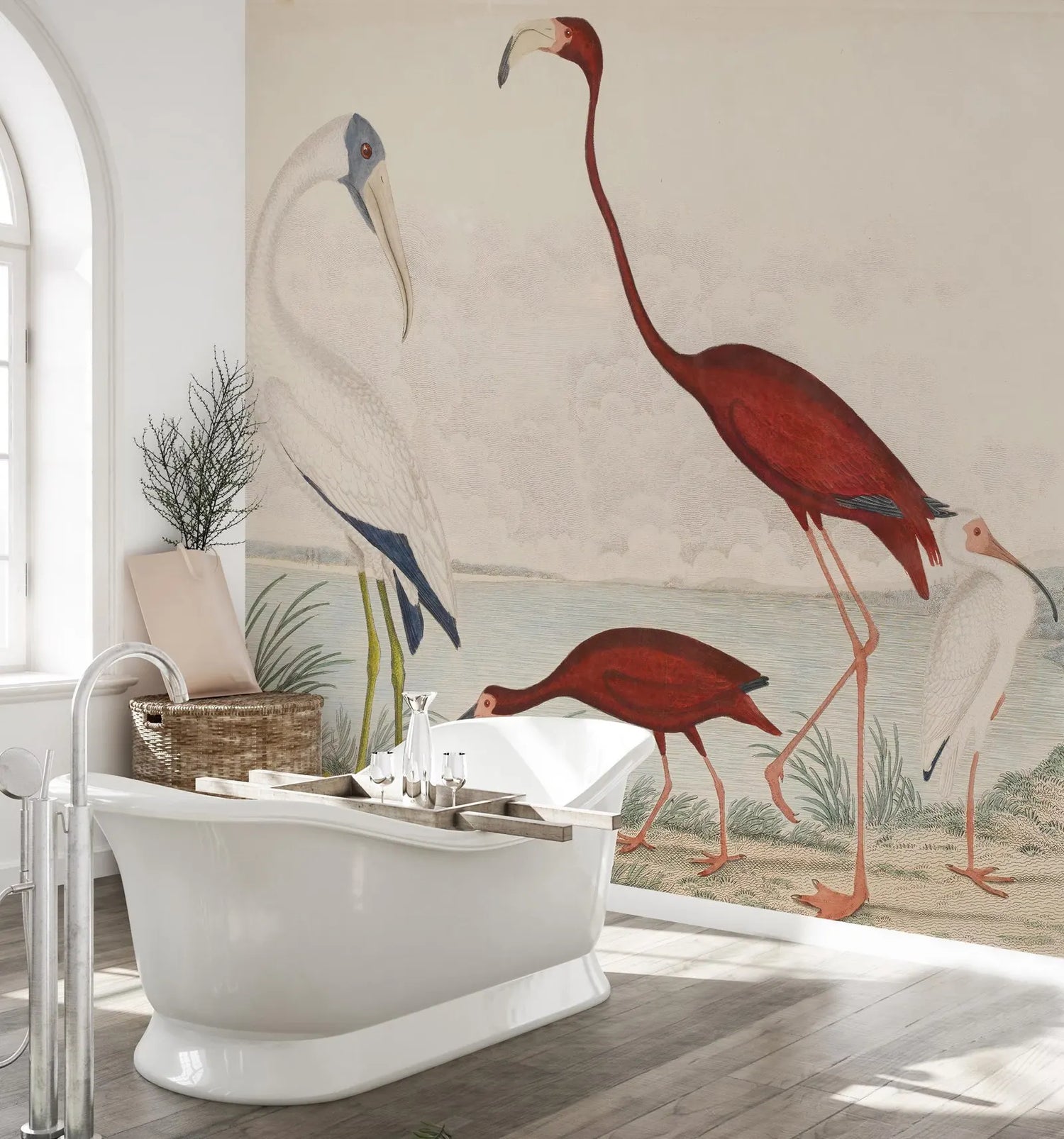 Vintage Ibis Birds Landscape Mural