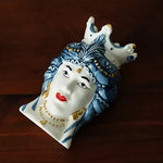 Sicilian Lady Blue & White Hand-Painted Ceramic Head Vase