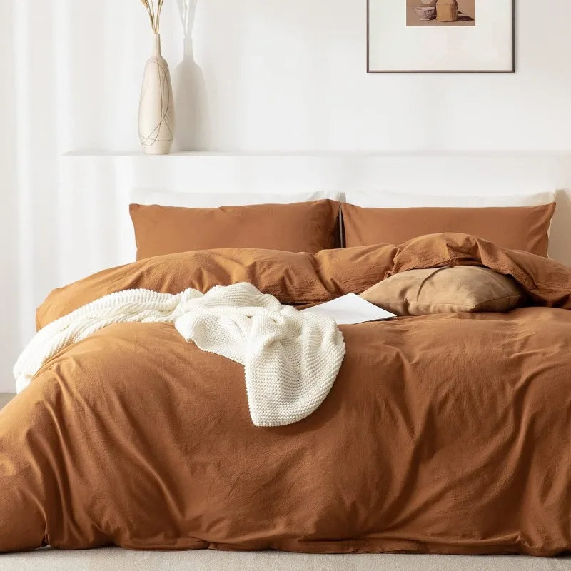 100% Washed Cotton 3-Piece Duvet Set - Burnt Orange