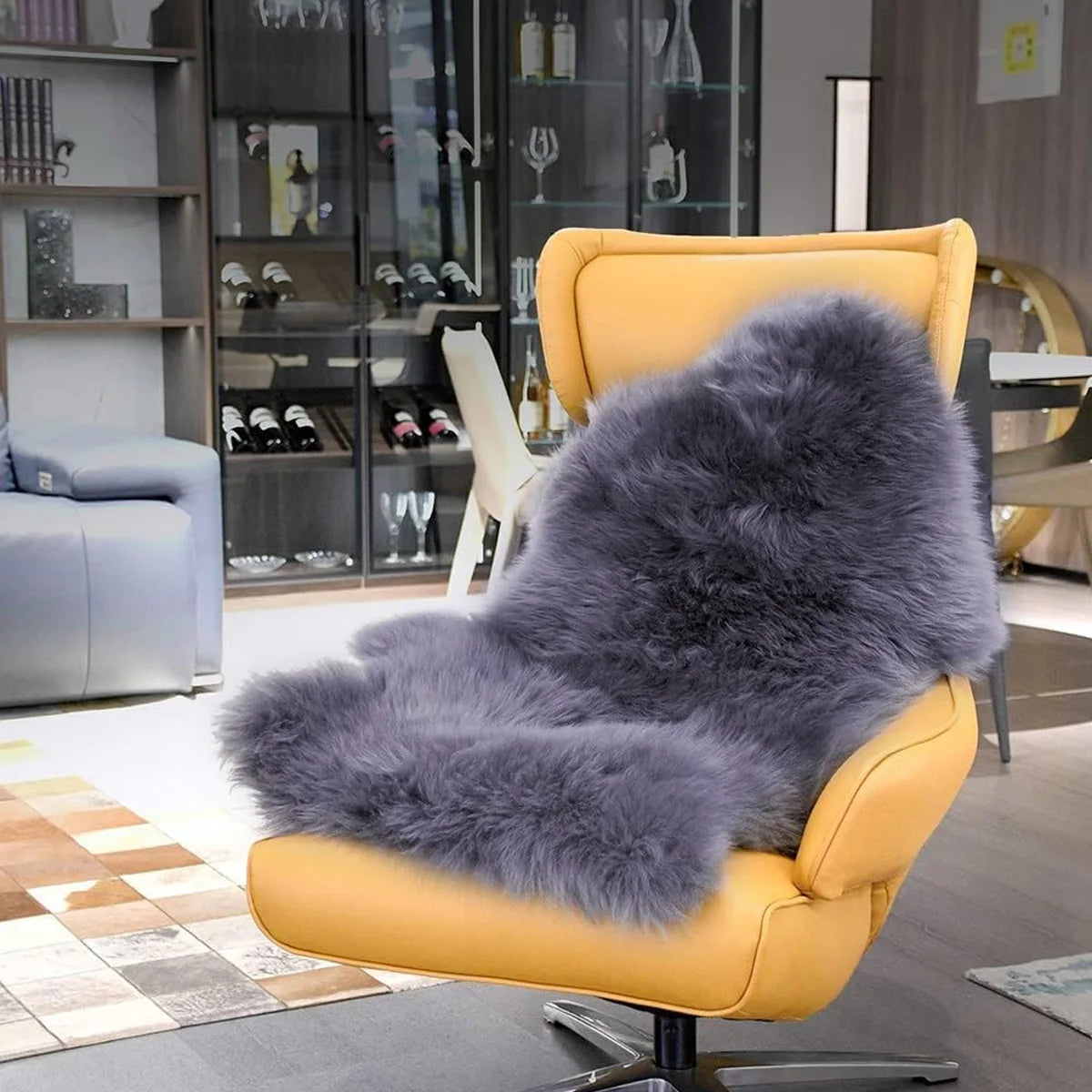 Genuine Sheepskin Shag Rug — Grey