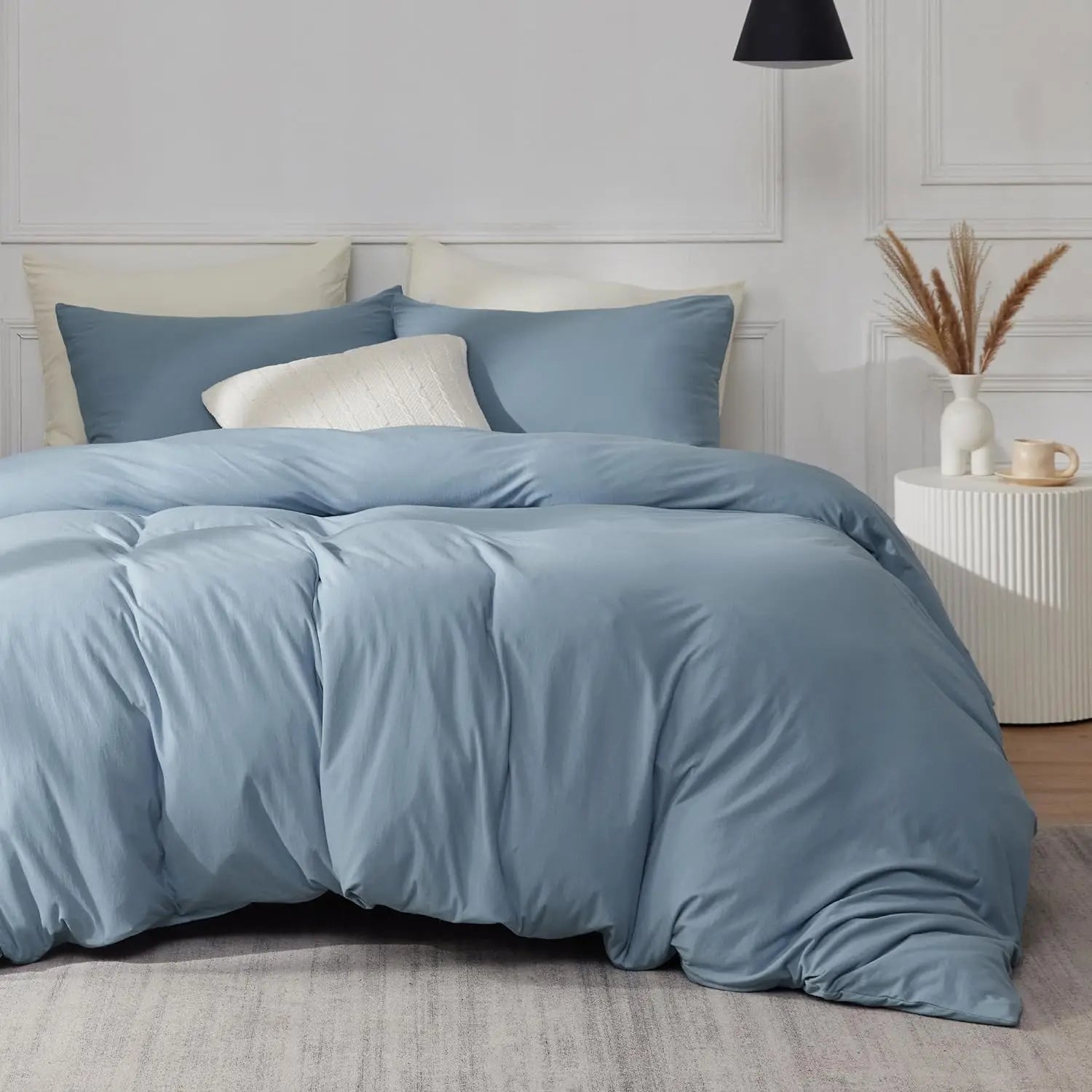 Experience luxury with our 100% Organic Flax Linen Washed Bedding Set in mineral Blue. Soft, breathable, and durable, it ensures ultimate comfort and timeless elegance.