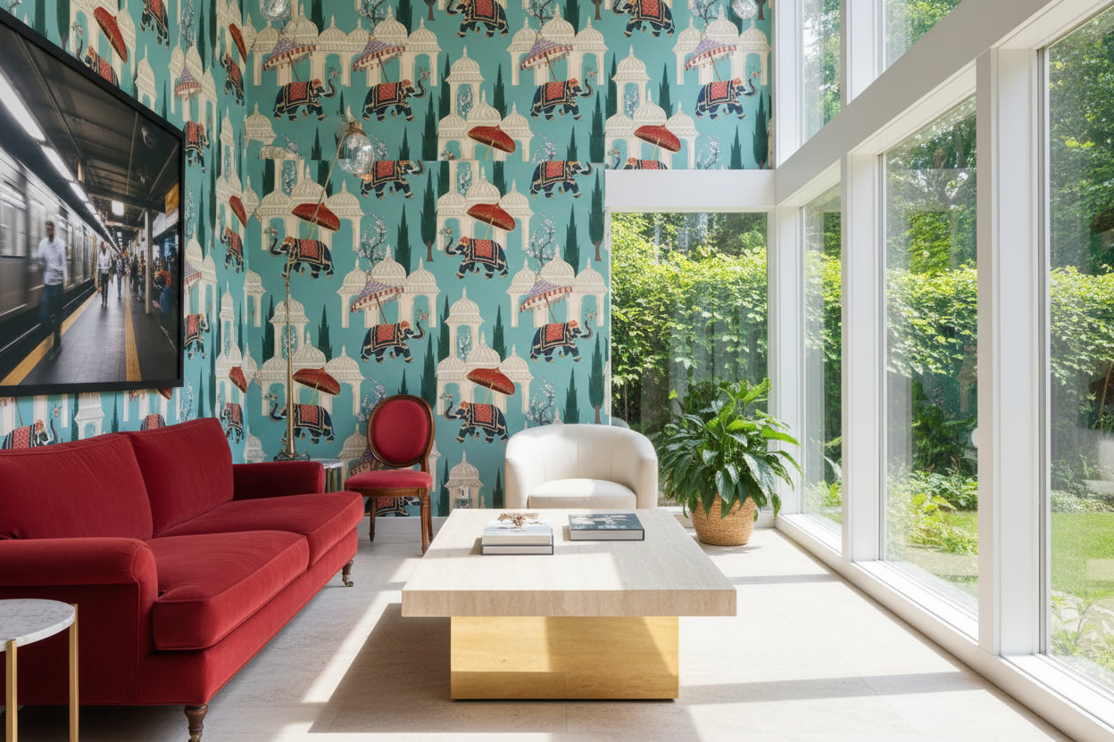 Indian Elephant and Umbrella Wallpaper
