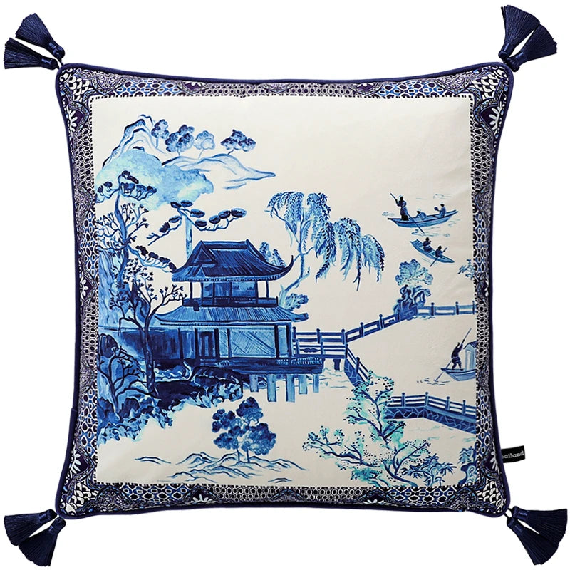 Majestic Blue Pagoda Oasis Cushion Cover