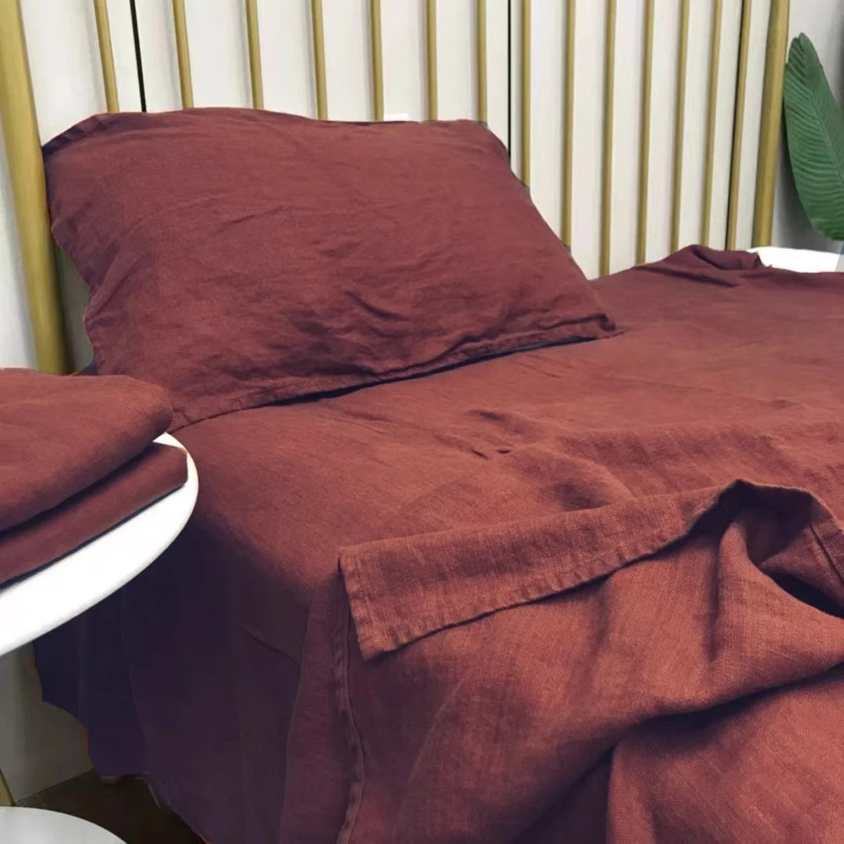 100% Washed Pure Linen Bedding Set - Rust Red