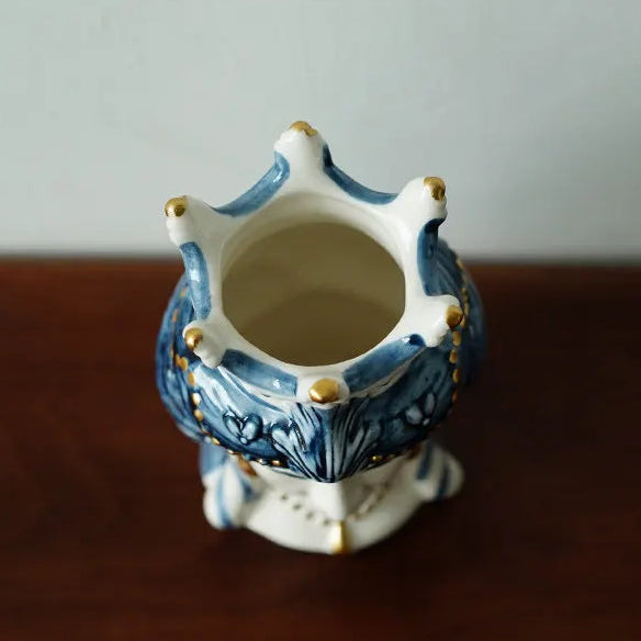 Sicilian Lady Blue & White Hand-Painted Ceramic Head Vase