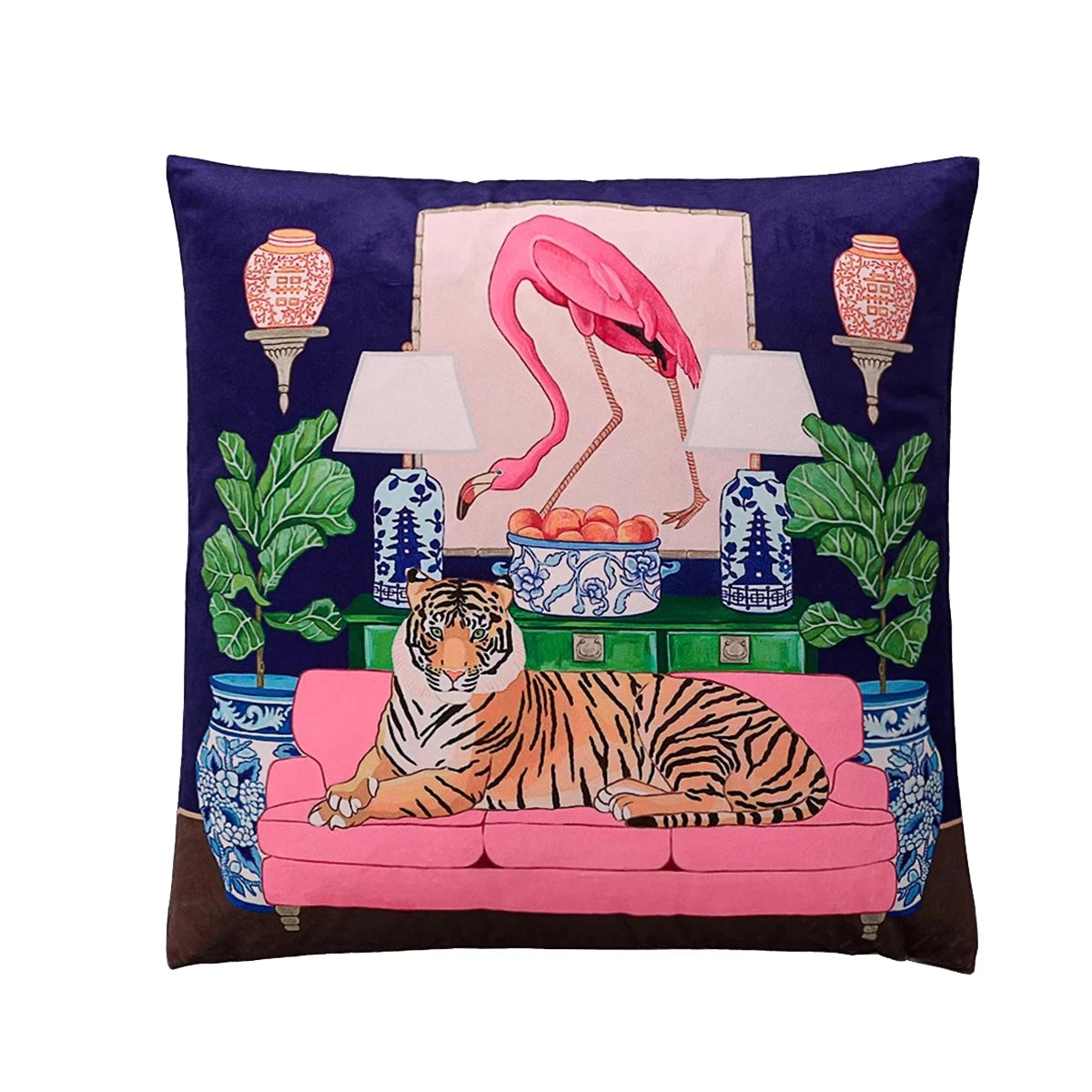 French Retro Chinoiserie Tiger Throw Pillow Cover