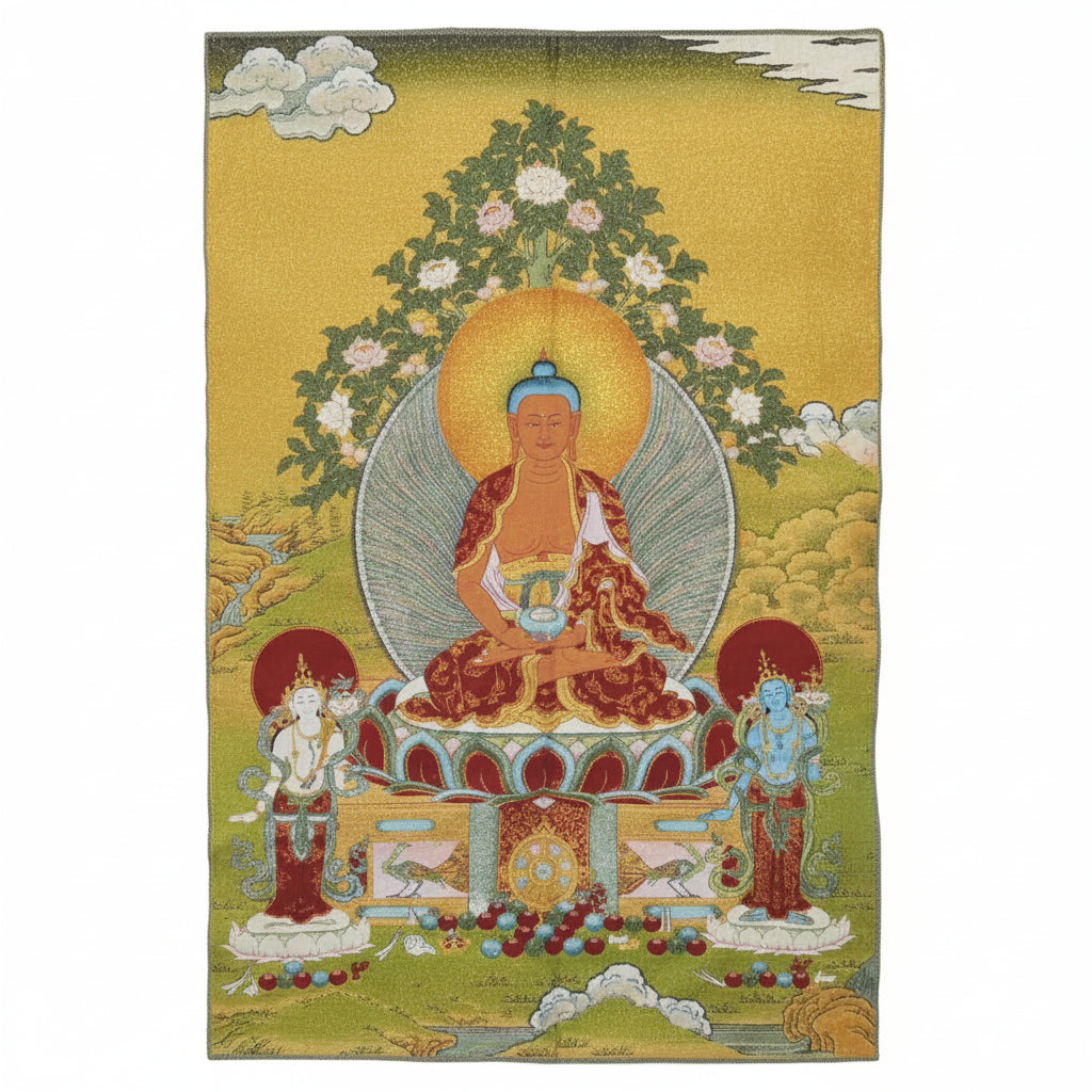 Amitabha Buddha Nepalese Embroidered Silk Thangka