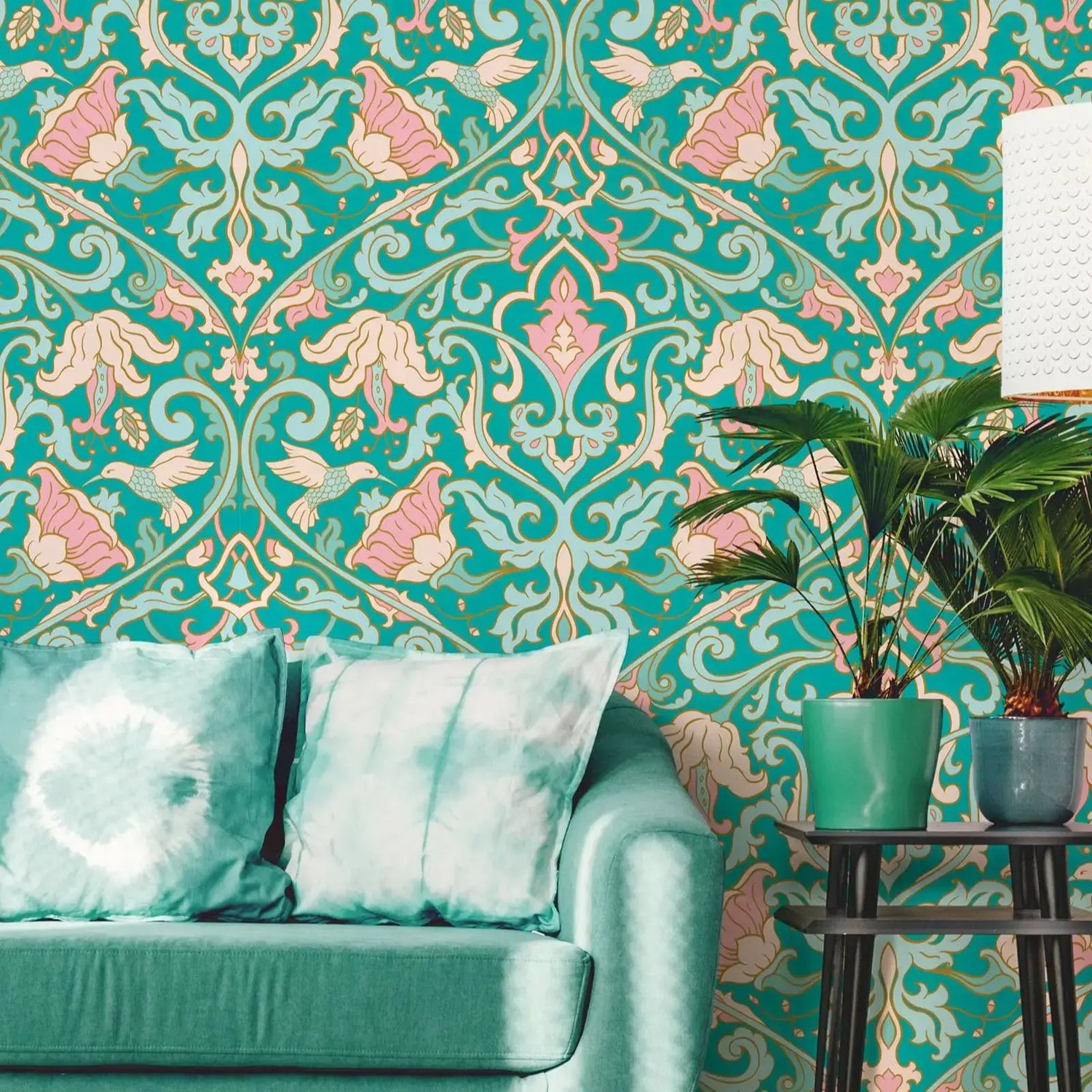 Pink Art Deco Floral Wallpaper