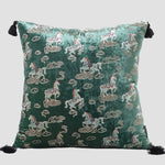 Crimson Stallion Velvet Chinoiserie Horse Throw Pillow Cover