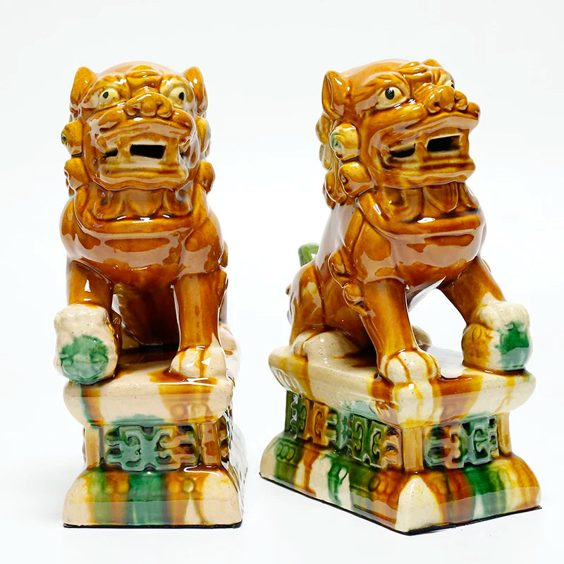 Sancai Ceramic Foo Dogs — Pair of Tang-Style Guardian Lions