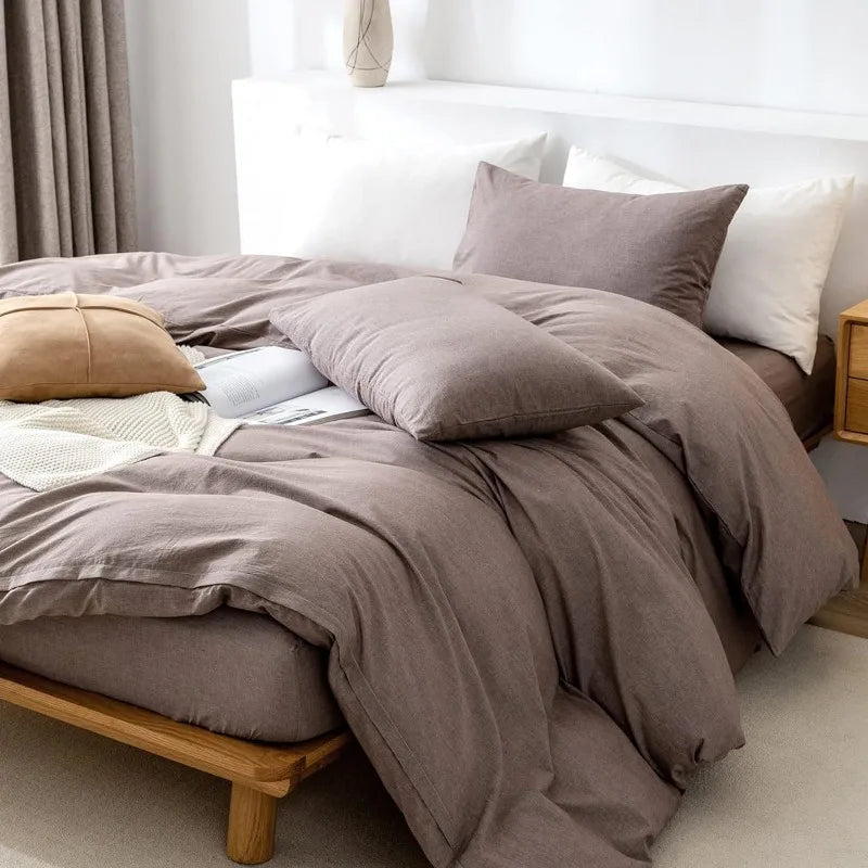 100% Washed Cotton 3-Piece Duvet Set - Mauve Brown