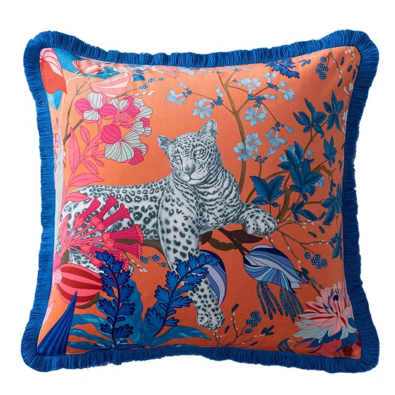 Rose Crane Garden Velvet Chinoiserie Throw Pillow Cover