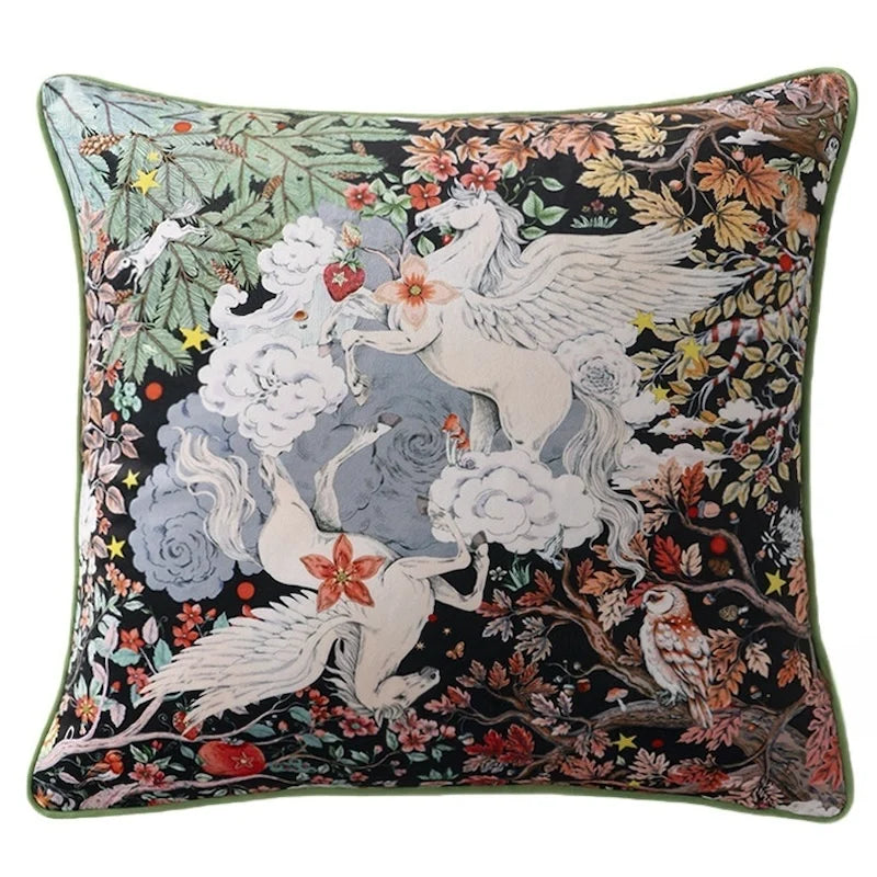Meadow Mare Velvet Floral Horse Throw Pillow Cover