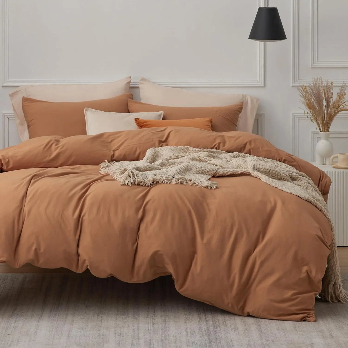 Experience luxury with our 100% Organic Flax Linen Washed Bedding Set in caramel . Soft, breathable, and durable, it ensures ultimate comfort and timeless elegance.