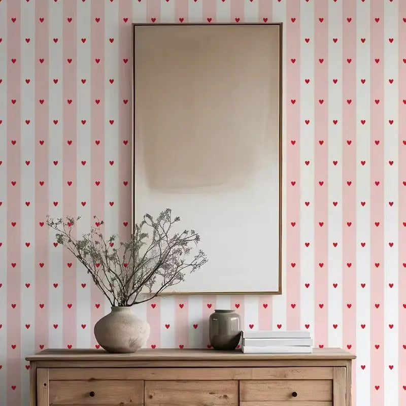 Pink Hearts & Stripes Girls Wallpaper