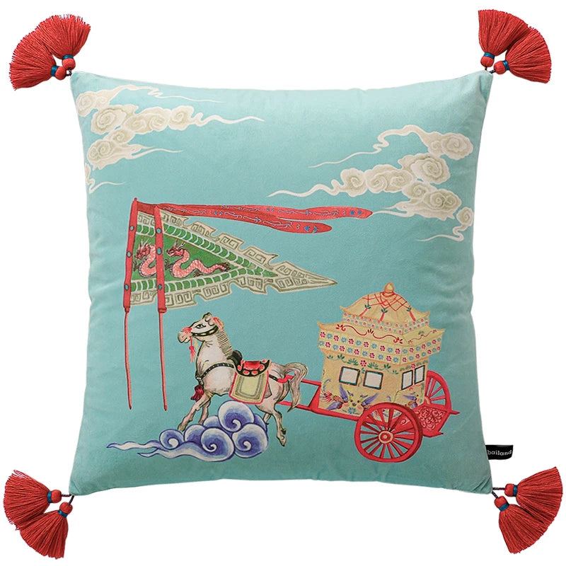 Luxurious Imperial Horse & Carriage Decorative Pillow Cover