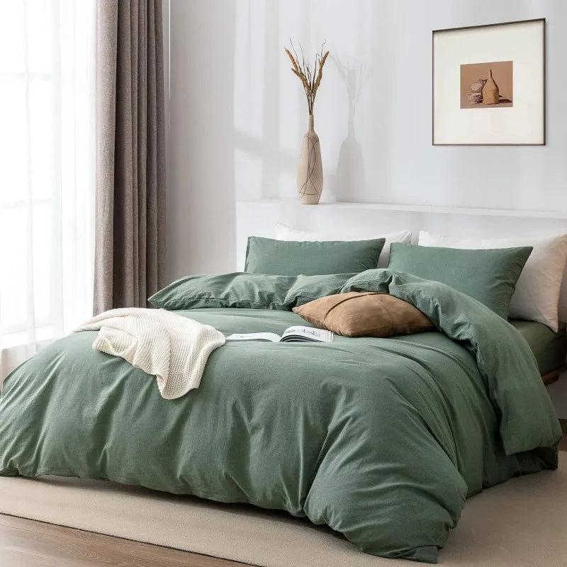 100% Washed Cotton 3-Piece Duvet Set - Green