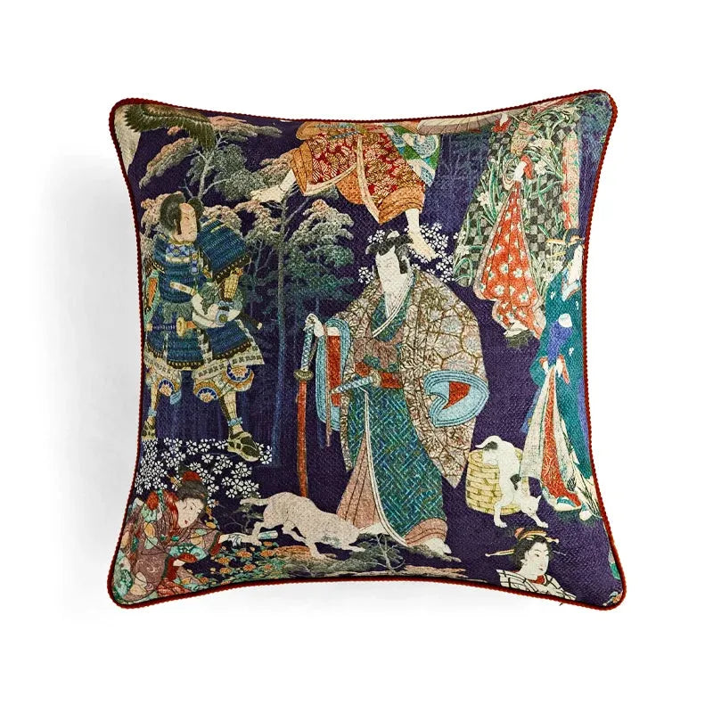 Japanese Ukiyoe Inspired Throw Pillow Cover