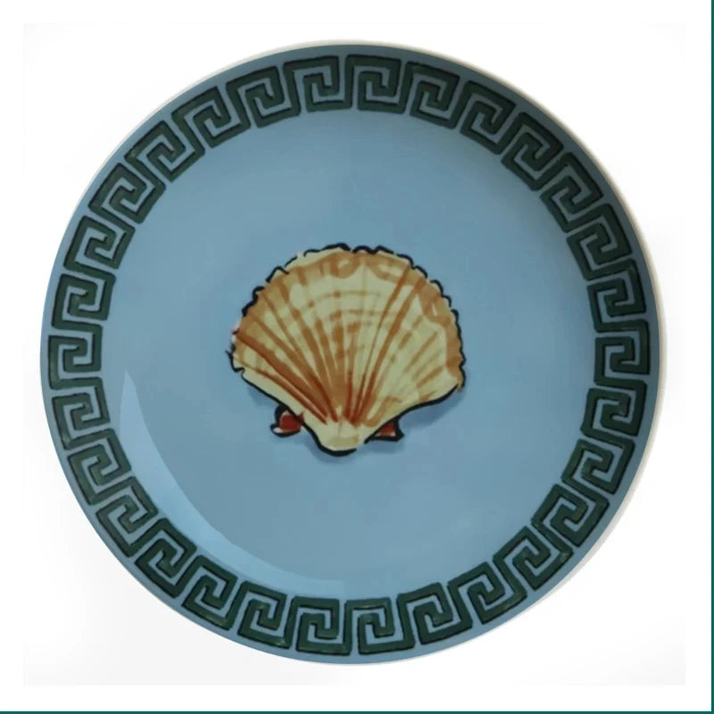 Poseidon's Journey Blue Scallop Shell Decorative Ceramic Plate