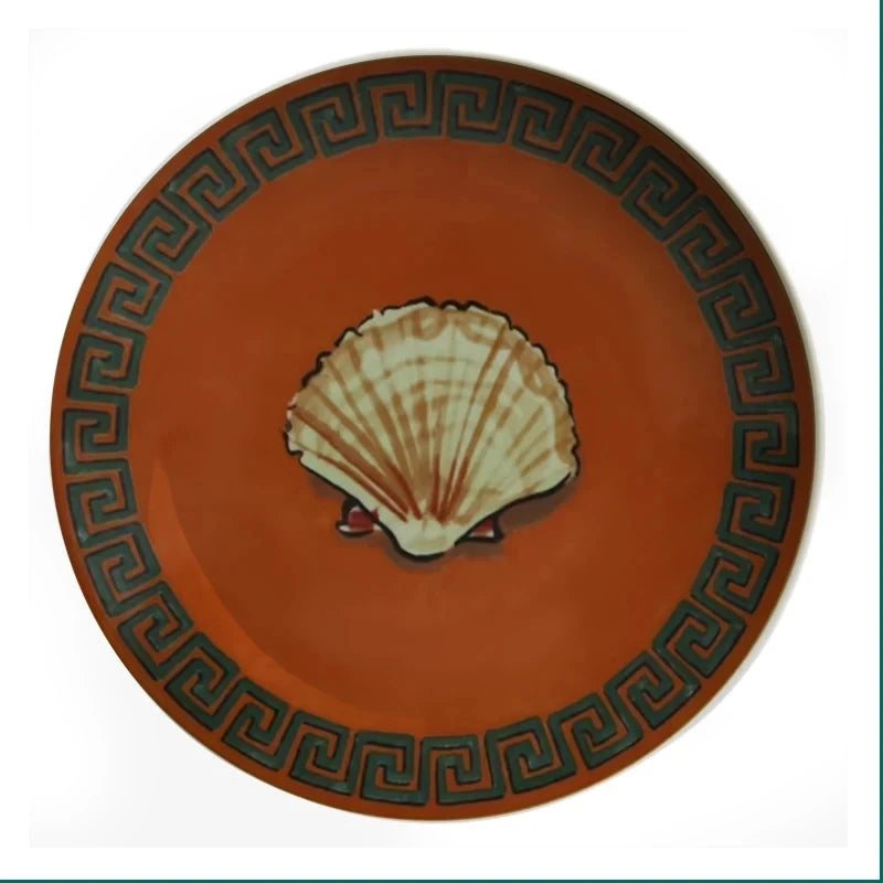 Poseidon's Journey Terracotta Scallop Shell Decorative Ceramic Plate