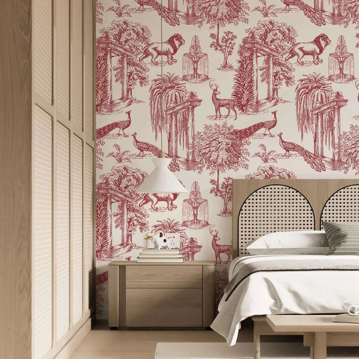 Burgundy French Toile Wallpaper