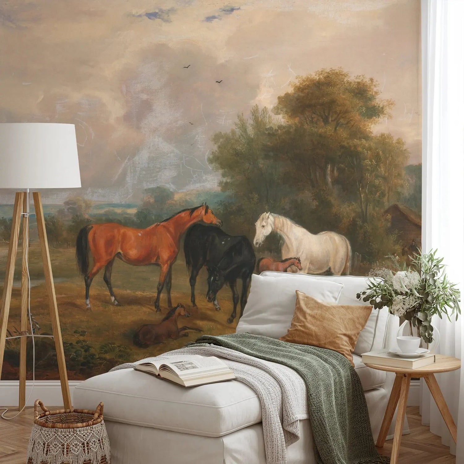 Vintage Landscape With Horses Mural