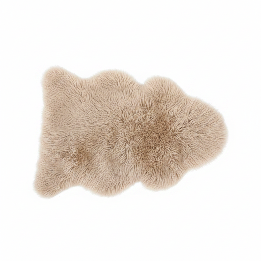 Beige faux fur rug on a white background