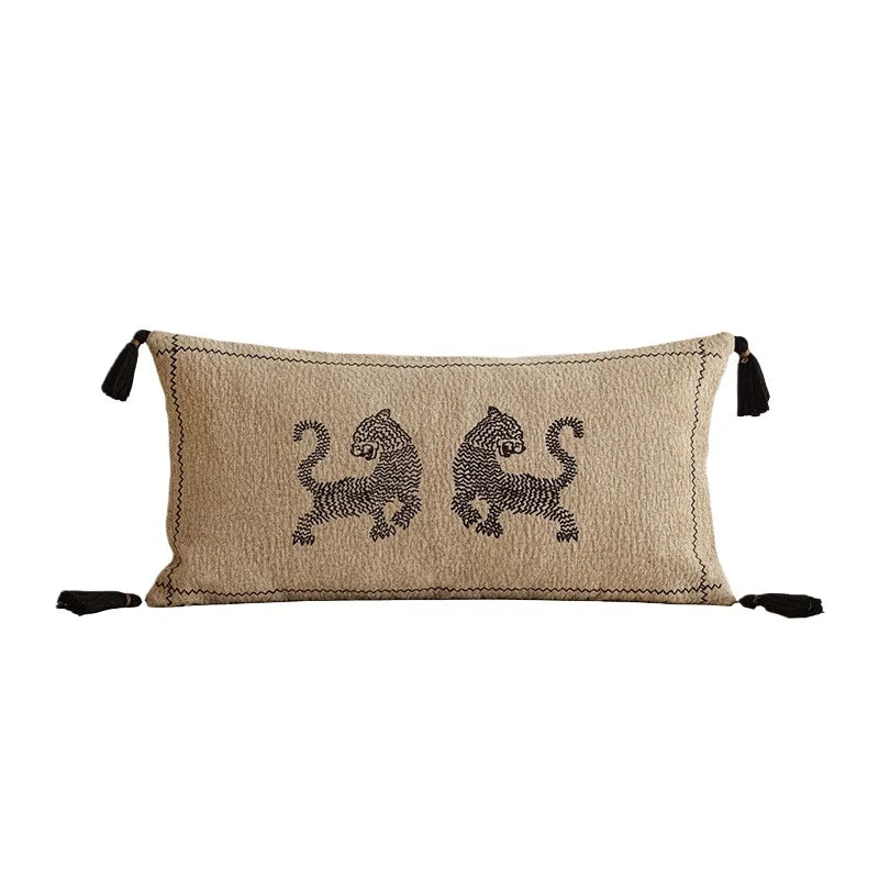 Tiger Empress Velvet Embroidered Throw Pillow Cover