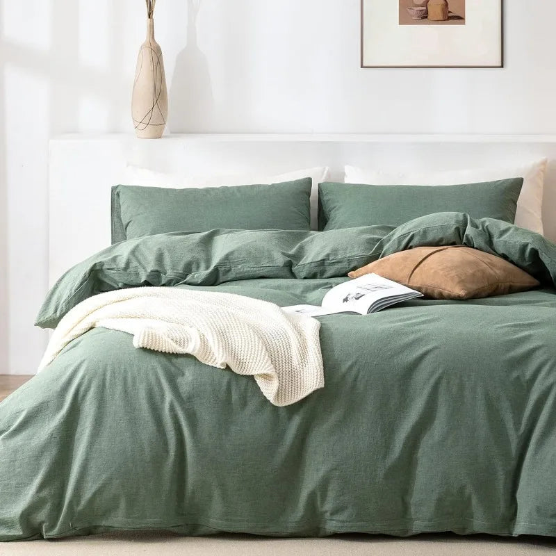 100% Washed Cotton 3-Piece Duvet Set - Green