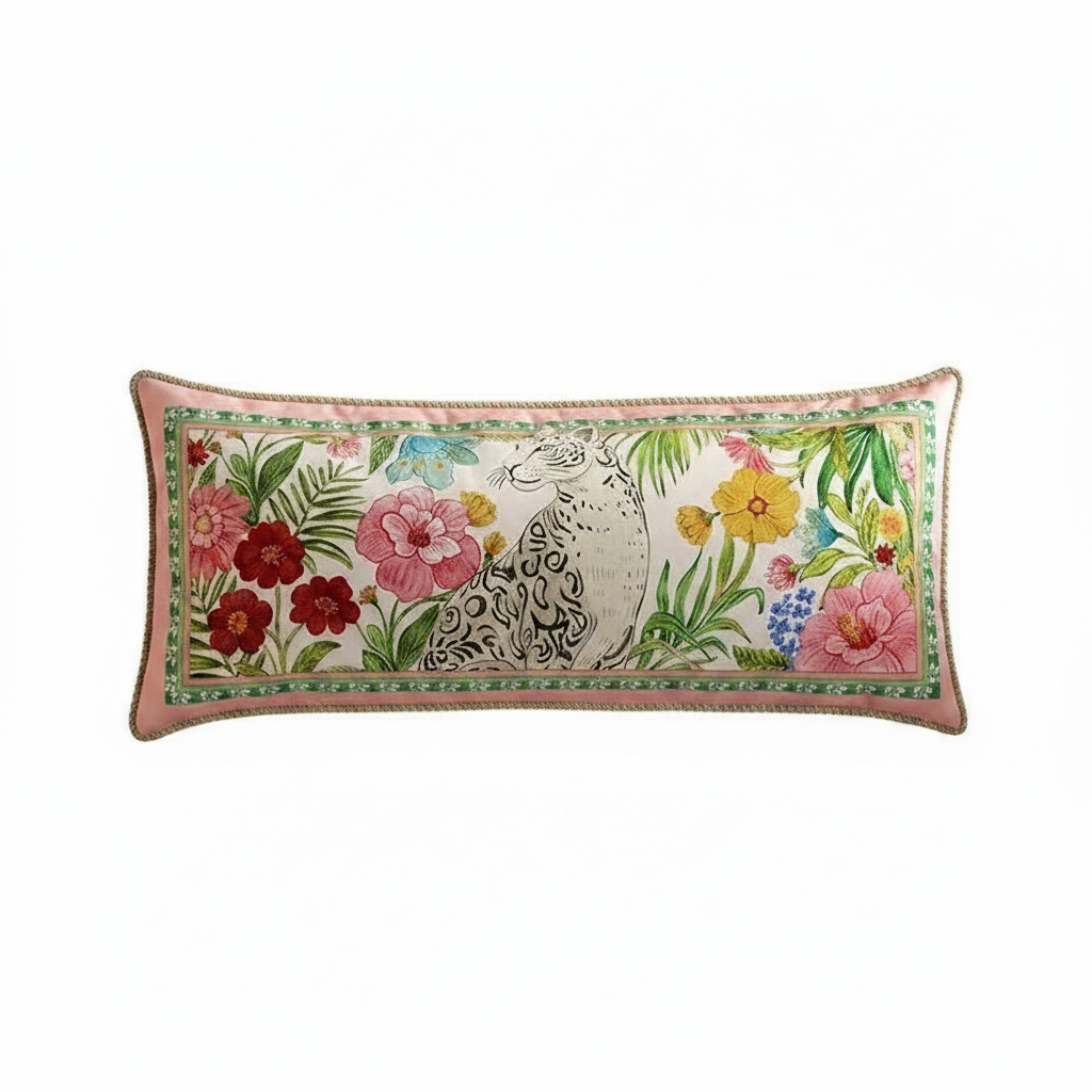 Emerald Leopard Velvet Floral Throw Pillow