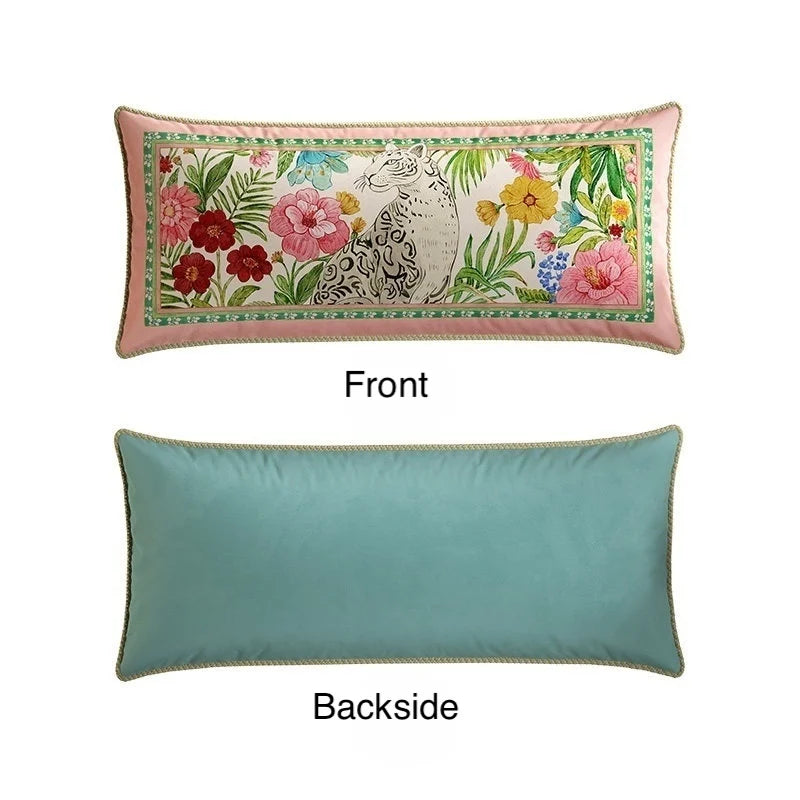 Emerald Leopard Velvet Floral Throw Pillow Cover