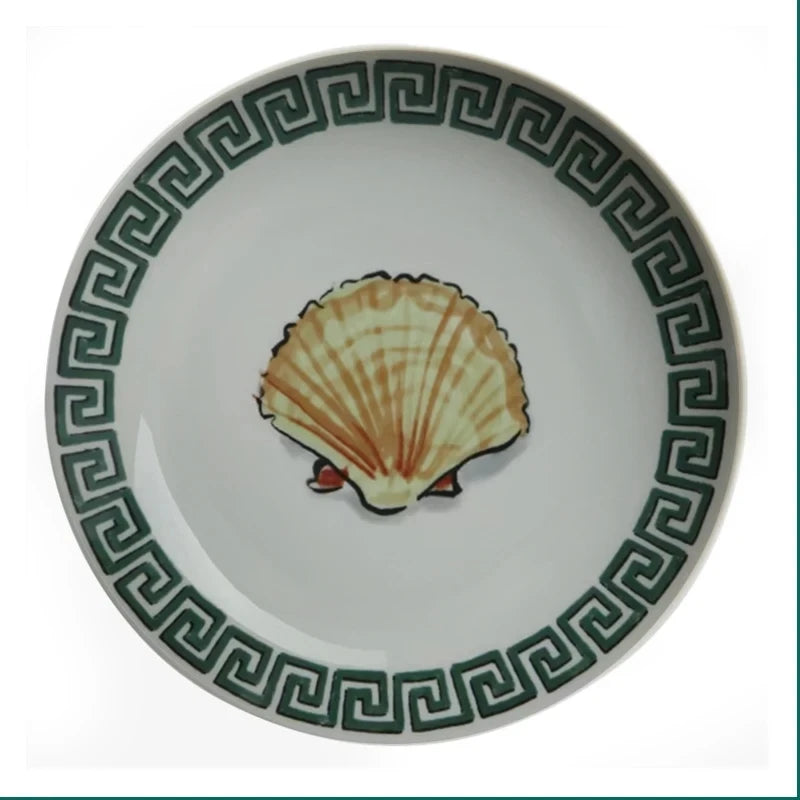 Poseidon's Journey Green Scallop Shell Decorative Ceramic Plate