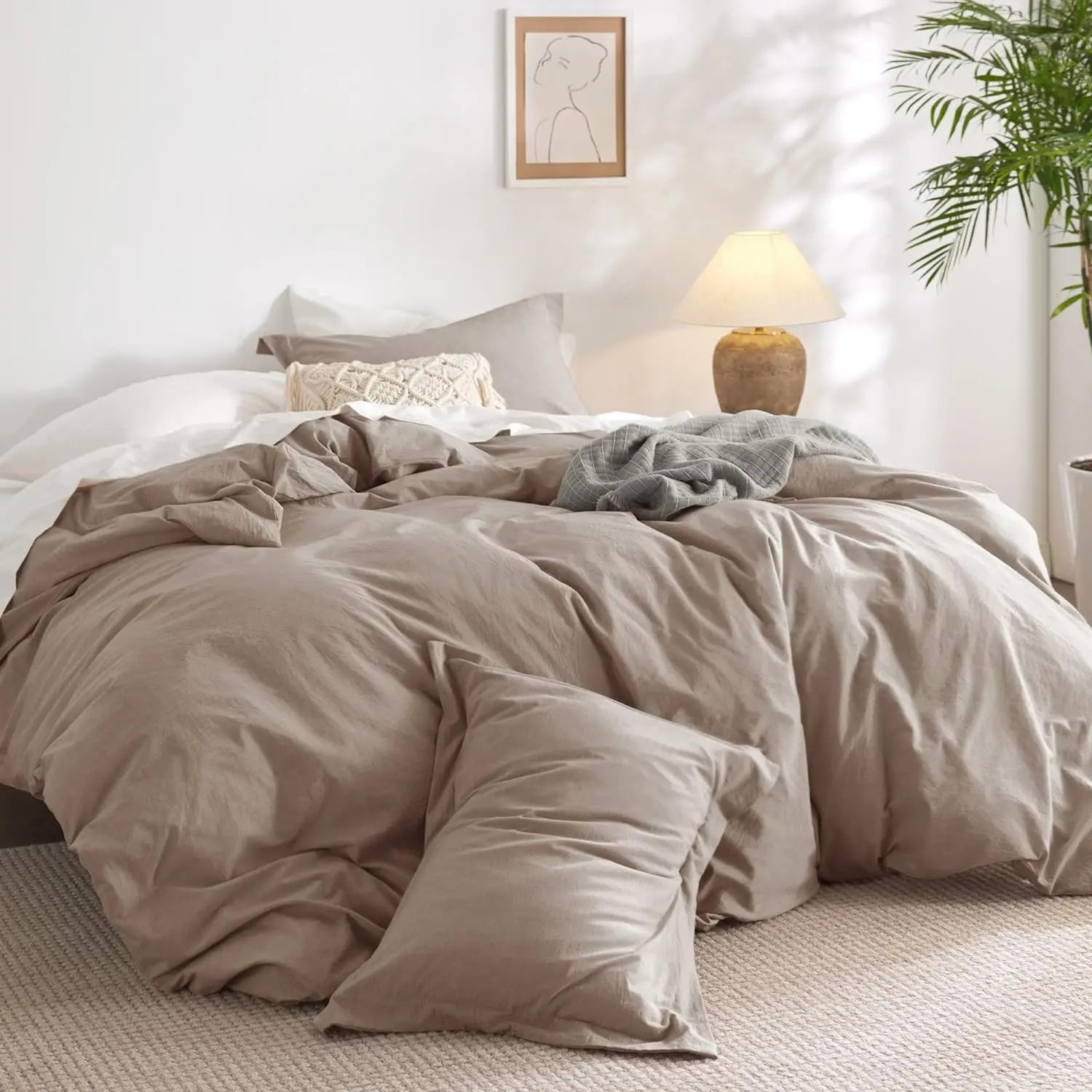 Experience luxury with our 100% Organic Flax Linen Washed Bedding Set in taupe. Soft, breathable, and durable, it ensures ultimate comfort and timeless elegance.