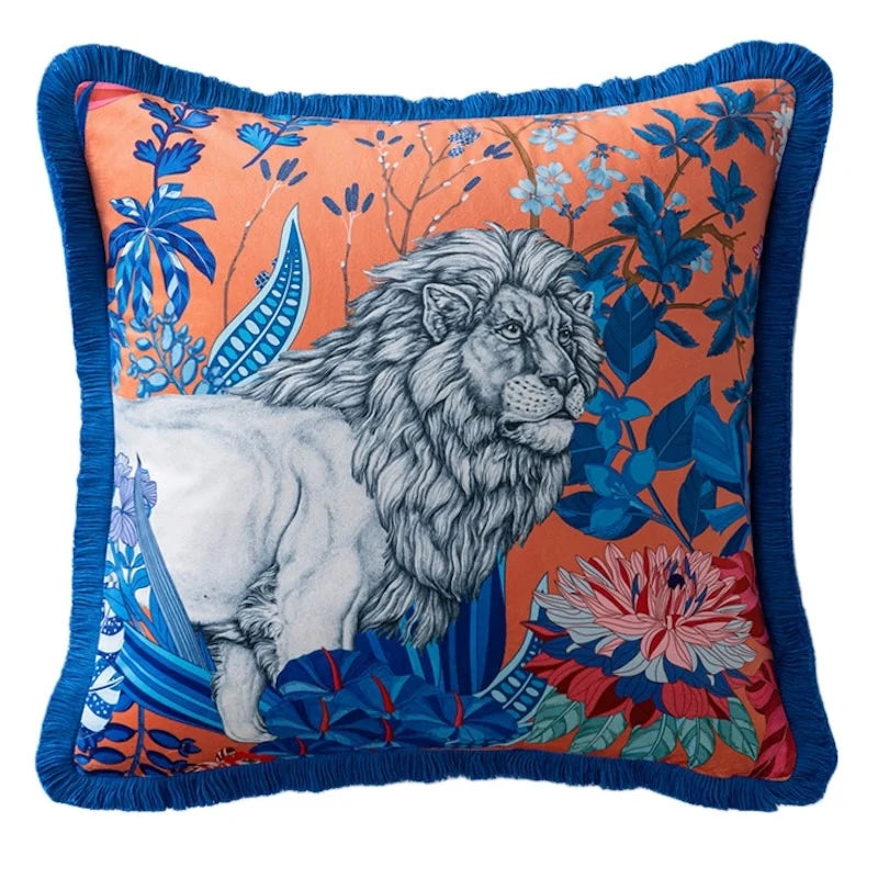 Imperial Crane Velvet Chinoiserie Throw Pillow Cover