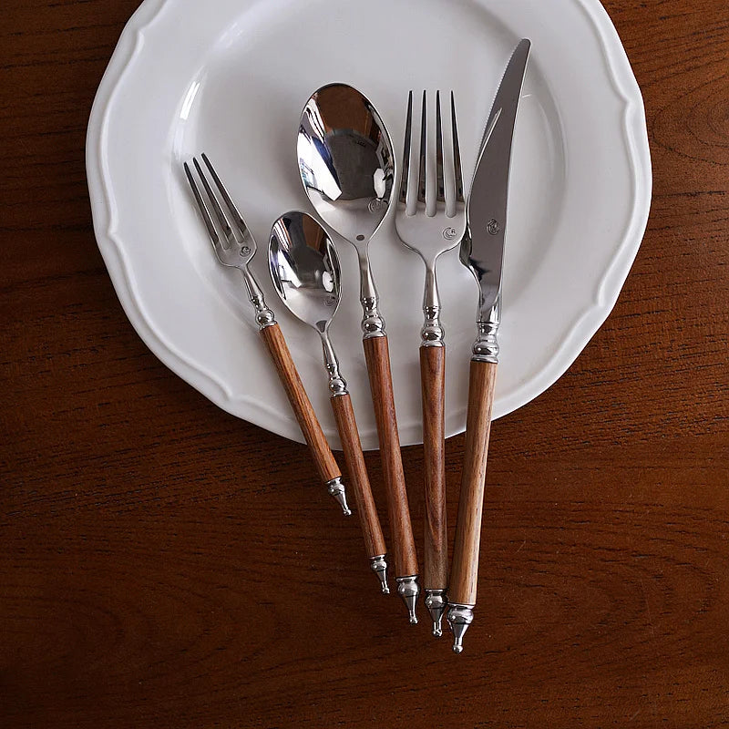 5 Pcs Wood Handle Tableware Set