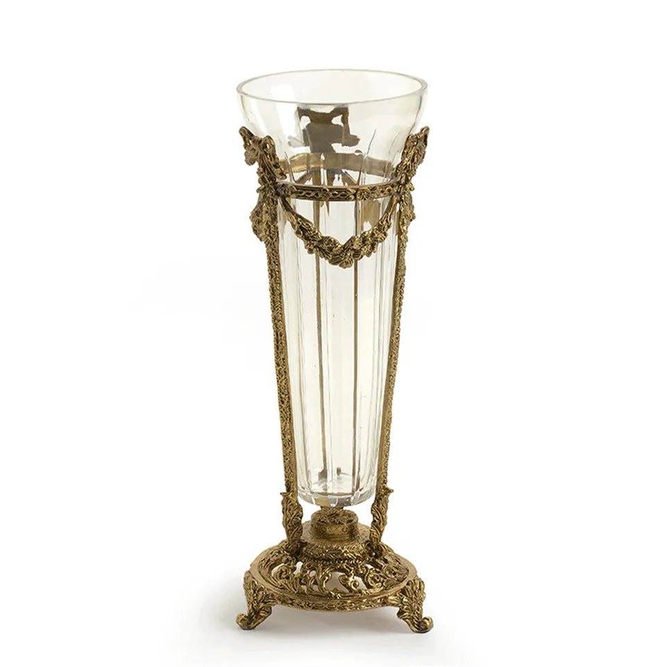 European Crystal Glass & Brass Flower Vase