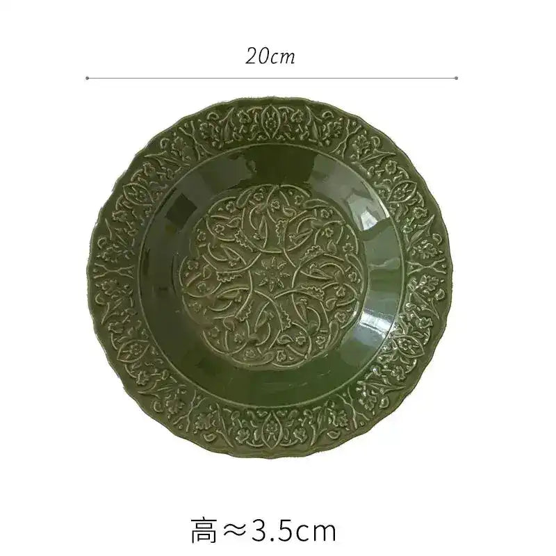 Vintage Inspired Floral Green Plate - MAIA HOMES