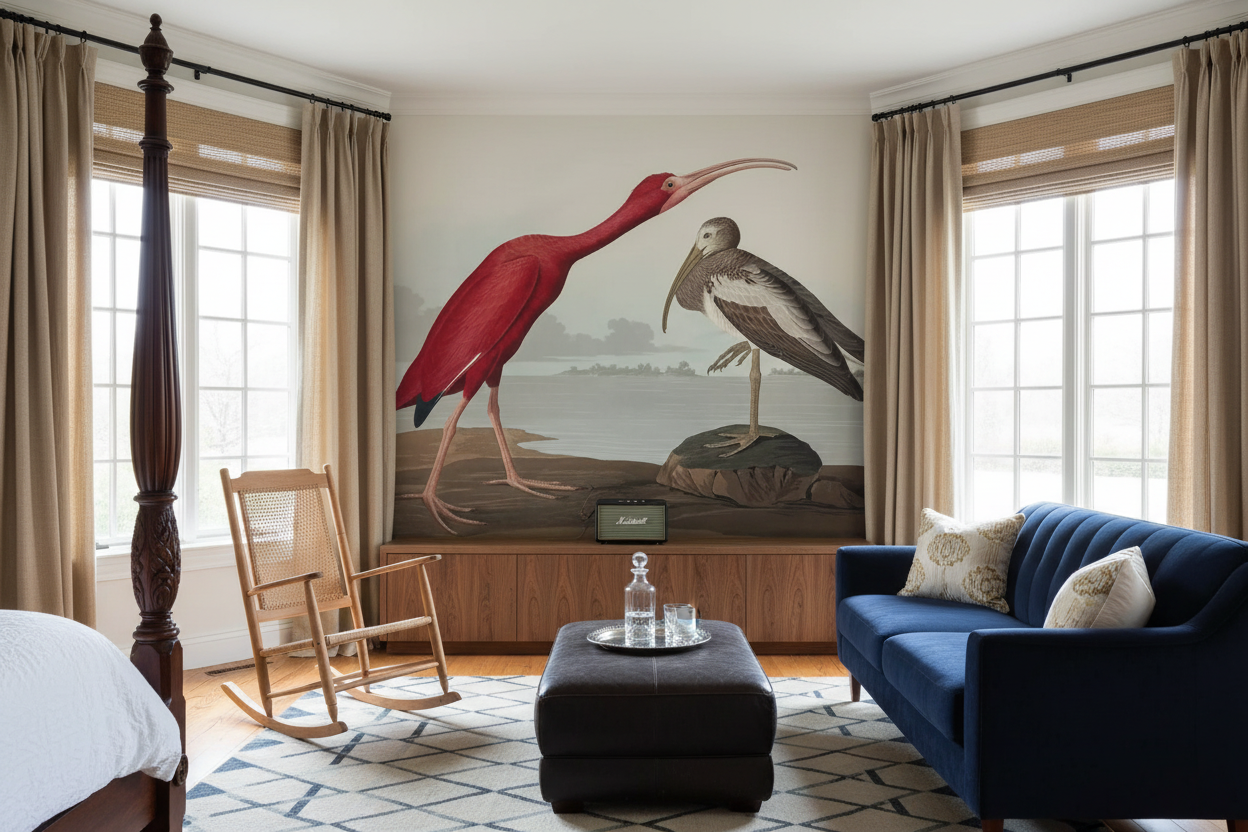 Vintage Scarlet Ibis Bird Mural