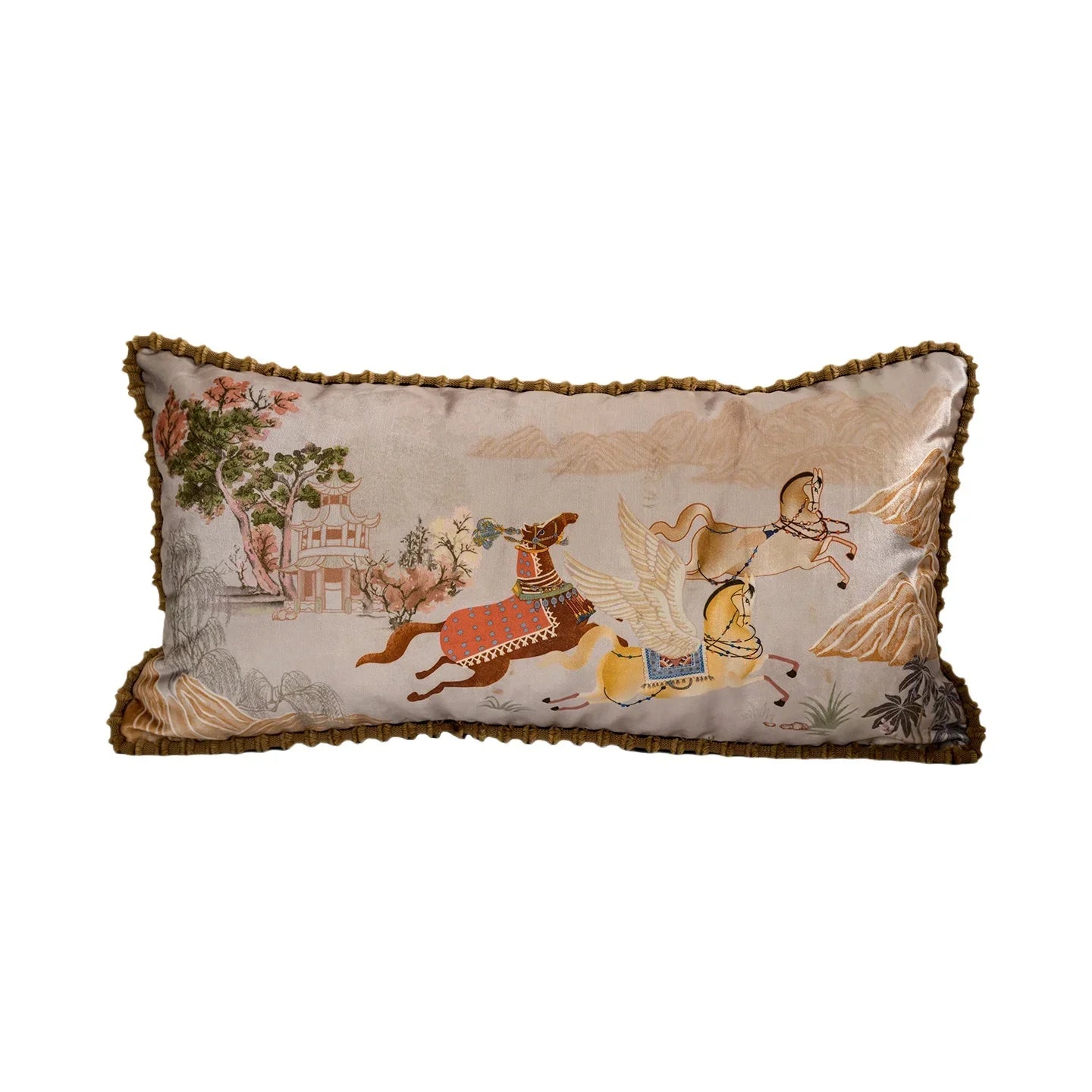 Cloud Horse Velvet Chinoiserie Throw Pillow Cover