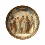 Decorative plate with classical scene of people and architecture on a dark background