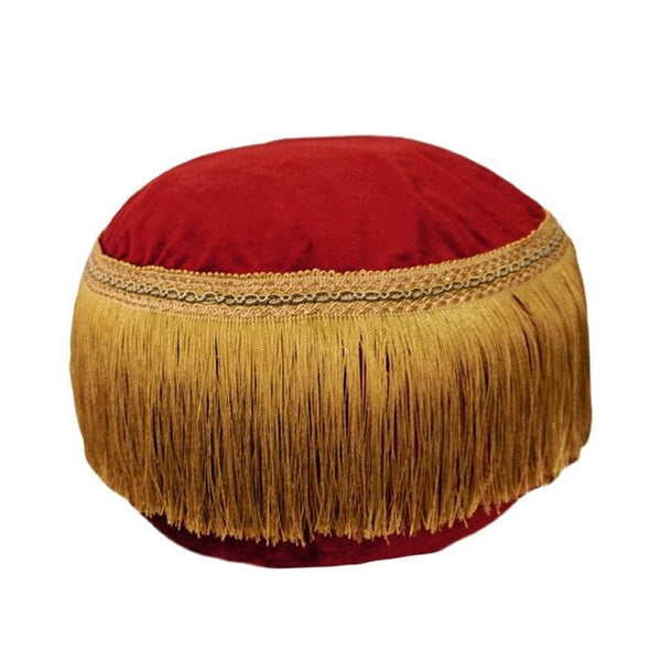 French Vintage Inspired Fringe Velvet Pouf Ottoman