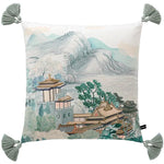 Oriental Pagoda Landscape Velvet Throw Pillow Cover with Tassels 18" x 18"