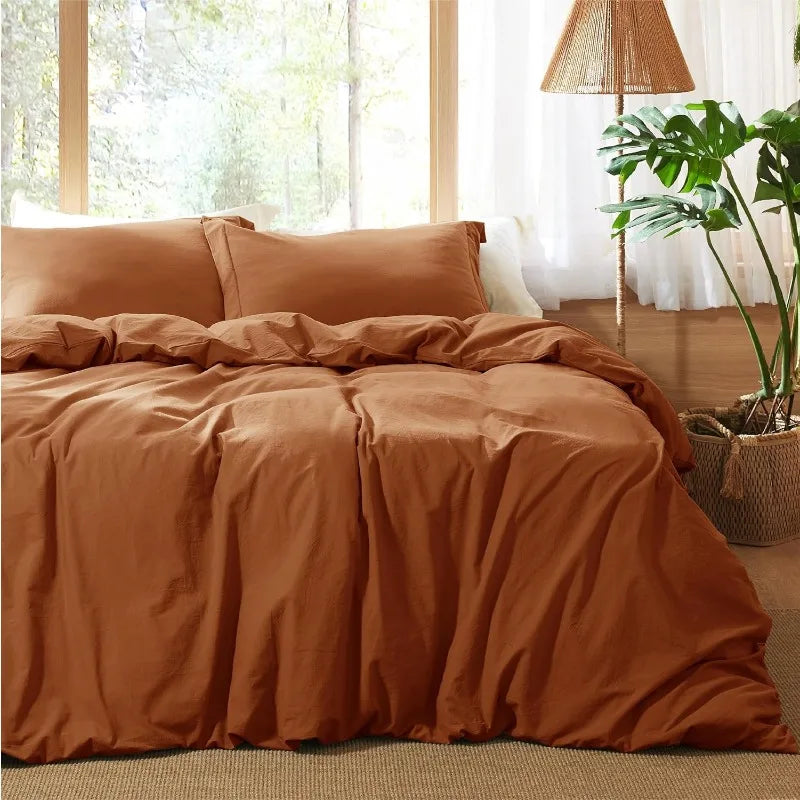 100% Washed Cotton Duvet Cover Set - Terracotta